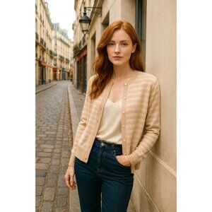 Nancy Heller Size 1 Blush Beige Cashmere Cardigan Quiet Luxury Knit Core